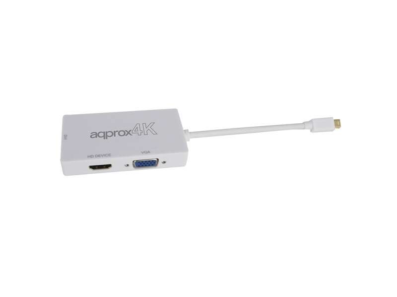 Approx Adaptador Displayport a HDMI/VGA/DVI - 3 en 1 - Resolucion 4K