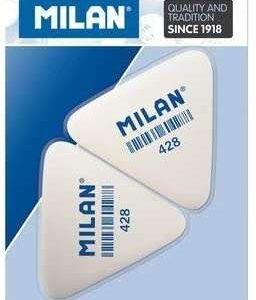 Milan 428 Pack de 2 Gomas de Borrar Triangulares - Miga de Pan - Suave Caucho Sintetico - Color Blanco