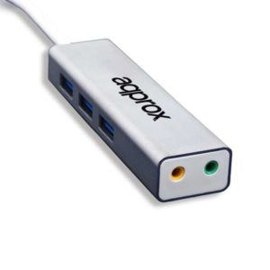 Approx HUB de 3 USB 3.0, Salida y Entrada Jack3.5mm de Audio - Adaptador de Sonido USB 5.1 - Pequeño y Ligero - Máxima Compatibilidad