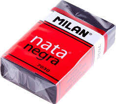 Milan Nata 7030 Goma de Borrar Rectangular - Plastico - Faja de Carton Roja - Envuelta Individualmente - Extra Suave - Color Negro