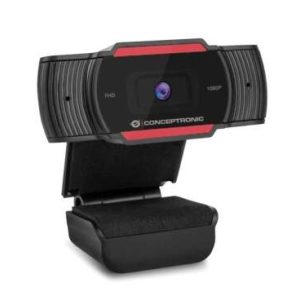 Conceptronic Amdis Webcam Full HD 1080p USB 2.0 - Microfono Integrado - Enfoque Fijo - Angulo de Vision 65º - Cable de 1.50m - Color Negro/Rojo