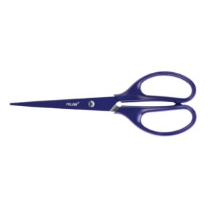 Milan Tijeras Oficina Acid con Cuchilla de Acero Inoxidable - Mango de Plastico Simetrico - Longitud 17cm - Color Azul