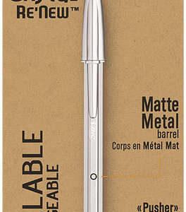 Bic Cristal Re´new Pack de Boligrafo Recargable de Bola + 2 Recambios - Punta Redonda de 1.0mm - Trazo 0.32mm - Tinta con Base de Aceite - Cuerpo Metalico - Color Negro