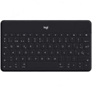 Logitech Keys to Go Teclado Bluetooth para iPhone, iPad y Apple TV - Teclas de Acesso Directo - Base para Smartphone - Ultraligero - Proteccion Antiderrames - Color Negro