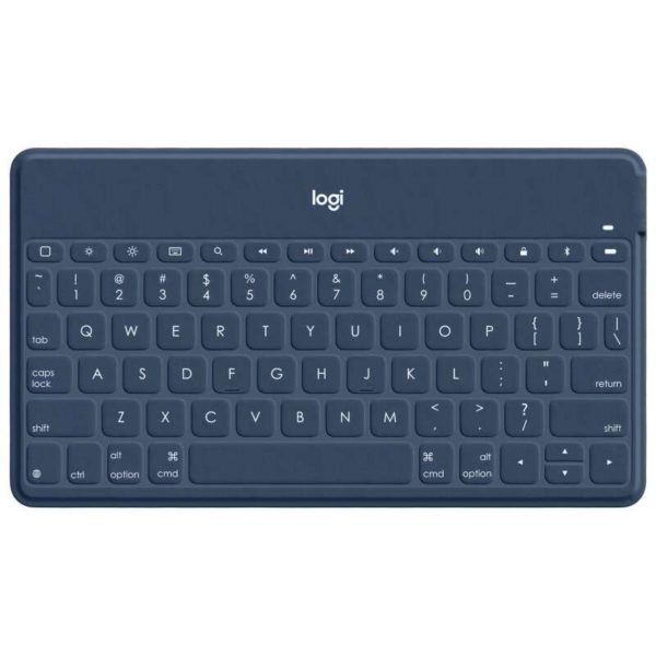 Logitech Keys to Go Teclado Bluetooth para iPhone, iPad y Apple TV - Teclas de Acesso Directo - Base para Smartphone - Ultraligero - Proteccion Antiderrames - Color Azul
