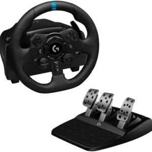 Logitech G923 Trueforce Juego de Volante y Pedales de Carreras Compatible con PS4, PS5 y PC - LEDS Indicador RPM - Giro 900º - Efecto Force Feedback con Trueforce - Freno Progresivo - Volante de Aluminio, Cuero y Acero - Pedales Ajustables