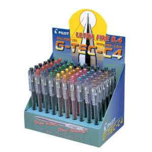 Pilot G-Tec C4 Expositor de 60 Boligrafos de Gel - Extra Fino - Recargable - Punta 0.4mm - Trazo 0.2mm - Colores Surtidos