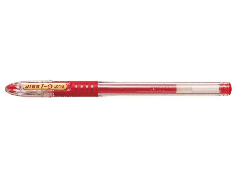 Pilot Boligrafo de Gel G1 Grip - Recargable - Grip de Goma - Punta de Bola 0.7mm - Trazo 0.32mm - Cuerpo Transparente - Color Rojo