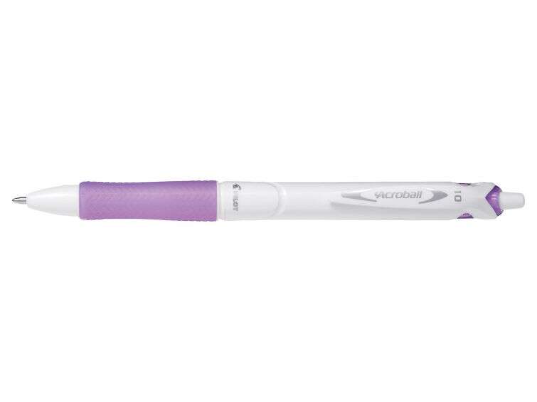 Pilot Boligrafo de Bola Retractil Acroball PureWhite - Recargable - Fabricado con Plastico Reciclado - Punta Redonda 1mm - Trazo 0.28mm - Grip Ergonomico - Color Violeta