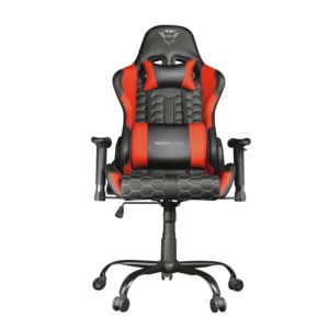 Trust GXT 708R Resto Silla Gaming - Reposabrazos - Respaldo Ajustable entre 90° y 180° - Cojin Lumbar y Cervical - Ruedas de Nylon - Piston de Gas Clase 4 - Base Metal - Peso Max. 150kg - Color Negro/Rojo
