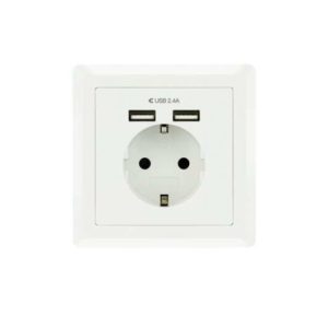 Nanocable Roseta Base de Enchufe de Pared Empotrable Tipo Schuko con 2 Tomas USB 2.4A - Color Blanco