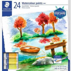 Staedtler Pack de 24 Tubos de Acuarela 12ml - Colores Brillantes - Usar en Papel Acuarela o Cartulina - Colores Surtidos