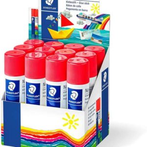 Staedtler Noris Expositor de 12 Barras de Pegamento 20gr - Sin Disolventes - Uso Escolar - Pega Papel, Cartulina, Tejido etc