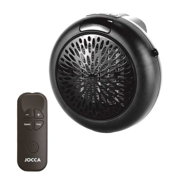 Jocca Mini Calefactor Electrico 600W - Sin Cable - 2 Velocidades - Temporizador Porgramable hasta 12 Horas - Termostato Ajustable - Mando a Distancia