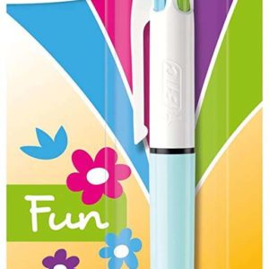 Bic 4 Colours Fun Boligrafo de Bola Retractil - Punta Media de 1.0mm - Tinta con Base de Aceite - Tinta de Colores: Rosa, Morado, Turquesa y Verde Lima