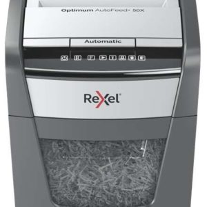 Rexel Optimum AutoFeed 50X Destructora Automatica de Corte en Particulas- 20L - Alimentacion Automatica 50 hojas - Ranura Manual 6 Hojas - Anti Atasco