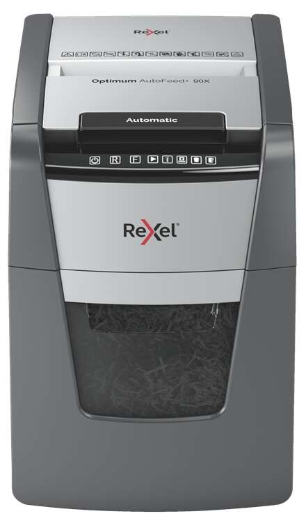 Rexel Optimum AutoFeed 90X Destructora Automatica de Corte en Particulas - 35L - Alimentacion Automatica 90 hojas - Ranura Manual 8 Hojas - Anti Atasco