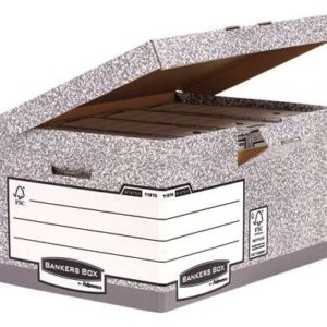 Fellowes Bankers Box Maxi Contenedor de Archivos - Tapa Fija - Montaje Automatico Fastfold - Carton Reciclado Certificacion FSC - Color Gris