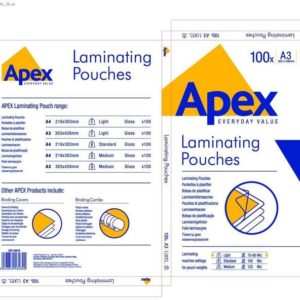 Fellowes Apex Pack de 100 Fundas para Plastificar Brillo A3 - 75 Micras - Alta Calidad - Transparente