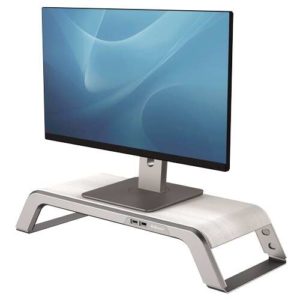 Fellowes Hana Soporte para Monitor - Ajustable en 3 Alturas - 4 Puertos USB - Base de Aluminio y Acabado en Madera - Hasta 22kg - Color Blanco