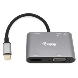 Equip 5 en 1 Adaptador Multifuncional USB-C con 1x USB-A 3.0, 1x USB-C PD, 1x HDMI, 1x AUX - Carcasa de Aluminio - Cable de 0.15m