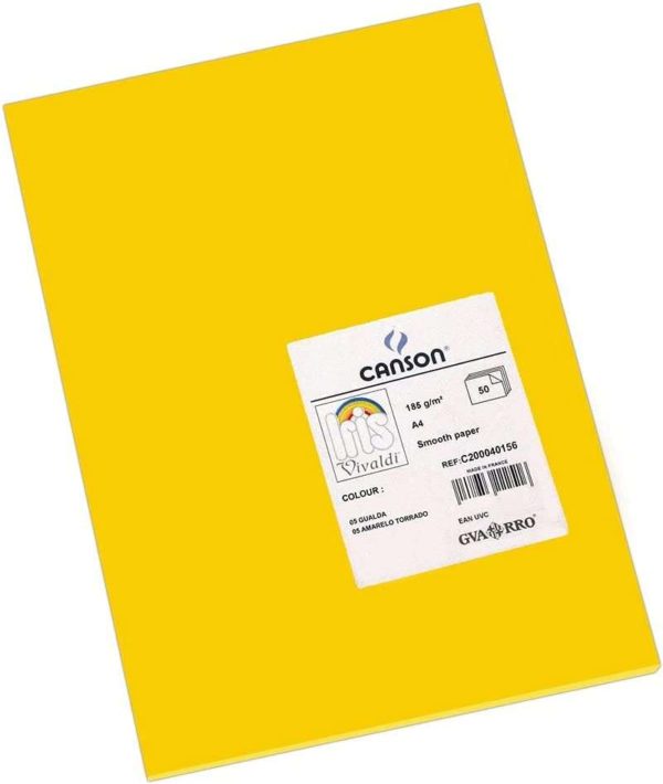 Canson Guarro Pack de 50 Cartulinas Iris A4 de 185g - 21x29.7cm - Color Gualda
