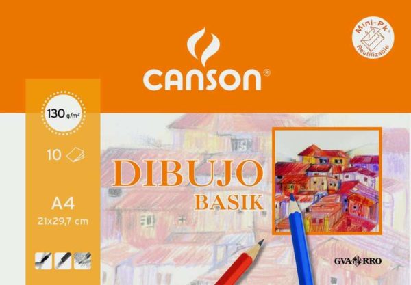 Canson Basik Minipack de 10 Hojas de Dibujo A4 - 21x29 - 130g - Color Blanco