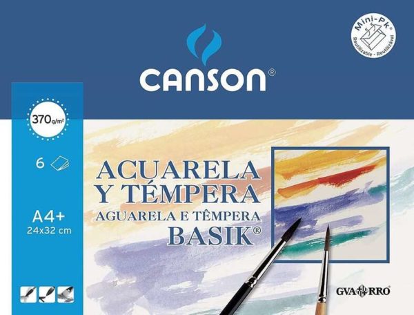 Canson Acuarela Basik Minipack de 6 Hojas A4+ - 24x32cm - 370g - Color Blanco