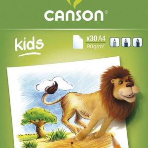 Canson Kids Dibujo Bloc Encolado de 30 Hojas A4 - 21x29.7cm - 90g - Color Blanco