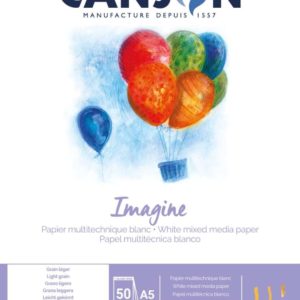 Canson Imagine Bloc Encolado de 50 Hojas A5 - Grano Fino - 14,8x21cm - 200g - Color Blanco