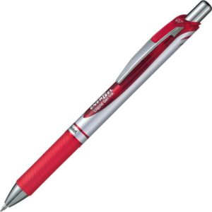 Pentel Energel Boligrafo de Bola Retractil Tinta Gel - Punta 0.7mm - Trazo 0.35mm - Recargable - Grip de Agarre - Clip de Metal - 54% de Materiales Reciclados - Color Rojo