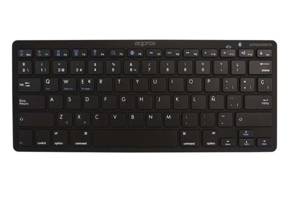 Approx Teclado Compacto Inalambrico Bluetooth 3.0 - 14 Teclas Multimedia - Compatible con PC/Android/iOS - Color Negro