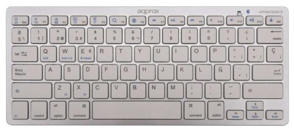 Approx Teclado Compacto Inalambrico Bluetooth 3.0 - 14 Teclas Multimedia - Compatible con PC/Android/iOS - Color Plata
