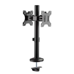 Cromad Soporte de Mesa para 2 Monitores de 17"-32" - Ajustable en Altura, Giratorio e Inclinable - Gestion de Cables - Peso Max 8kg - VESA Max 100x100mm