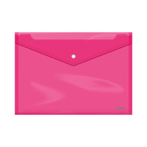 Dohe Sobre con Cierre de Broche - Tamaño Folio Plus Apaisado - Polipropileno Cristal Transparente 150 Micras - Color Rosa