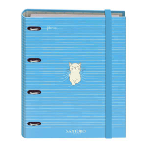 Dohe Santoro Felines Carpeta de 4 Anillas Formato A4 con Recambio de 100 Hojas - 4 Separadores de Colores - Cierre con Goma Elastica - Anillas de 35mm