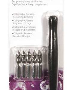 Daler Rowney Simply Pack de 1 Porta Pluma y 5 Plumillas - Color Negro