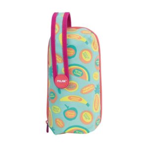 Milan Frutikis Pack de 4 Estuches portatodo con Contenido de Serie - Contenido: Goma de Borrar, 2 Sacapuntas, 1 Lapiz de Grafito HB, 3 Boligrafos (Verde, Negro y Rojo), 1 Regla de 15 cm, 12 Lapices de Colores Ergo y 12 Rotuladores