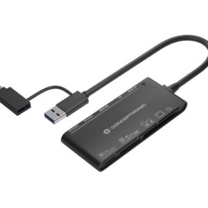 Conceptronic 7 en 1 Lector de tarjetas USB 3.0 con Adaptador USB-C con 2x SD/SDHC/SDXC, 1x  Micro SD/T-Flash, 1x MS, 1x M2, 1x CF, 1x xD