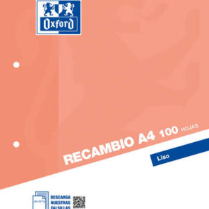 Oxford Recambio Formato A4 Liso 4 Taladros - 100 Hojas Sueltas