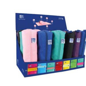 Oxford Kangoo Teens Expositor de 24 Estuches (12 rectangulares medianos, 12 redondos pequeños) - Goma Elastica para unirlo al Cuaderno - Colores Surtidos