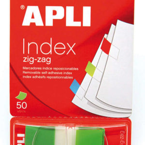 Apli Indices Adhesivos Film Zigzag 45x25mm - Dispensador de 50 Indices - Adhesivo de Calidad - Facil de Despegar - Diseño Zigzag - Verdes