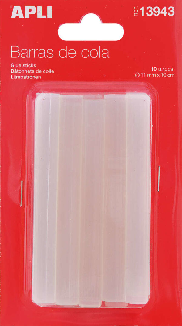 Apli Recambio de Barras de Adhesivo Termofusible - Ø11mmx10cm - Precision y Limpieza en Trabajos de Bricolaje y Manualidades No Gotea Compatible con Pistolas Ø11mm