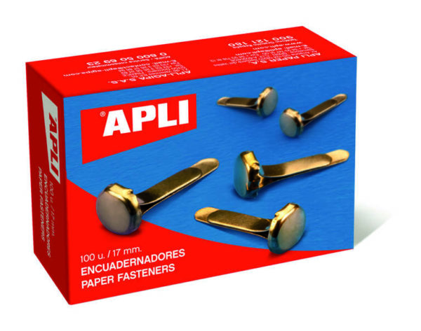 Apli Encuadernadores Metalicos Dorados 12mm - Caja de 100 - sin Arandela - Aptos para Todo Tipo de Documentos - Ideales para Encuadernar y Manualidades