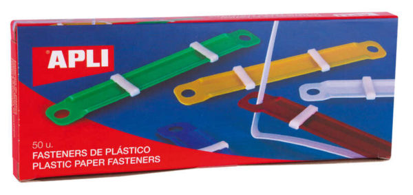 Apli Pack de 50 Fasteners de Plastico con Lengüeta - Tamaño 90x12mm - Cierre Compresor - Ideal para Organizar Papel - Colores Surtidos