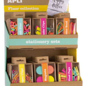 Apli Fluor Collection Expositor de Productos Basicos - Colores Surtidos Fluor - Diseño Moderno - Incluye Push Pins, Gomas Elasticas, Pinzas Abatibles, Clips, Pinzas de Madera E Imanes