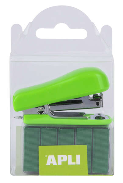 Apli Grapadora Pocket Verde - Tamaño 56mm para Grapas Nº10 - Incluye 2000 Grapas del Mismo Color - Ideal para Escuela y Hogar