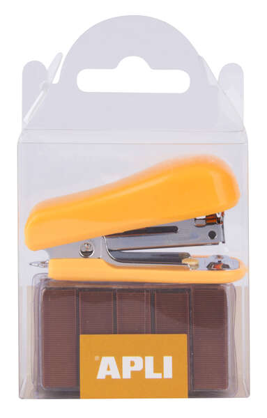 Apli Pocket Grapadora Naranja - Tamaño 56mm - Compacta y Ligera - Capacidad de Grapado Hasta 20 Hojas - Incluye 2000 Grapas del Mismo Color - Sistema de Carga Frontal