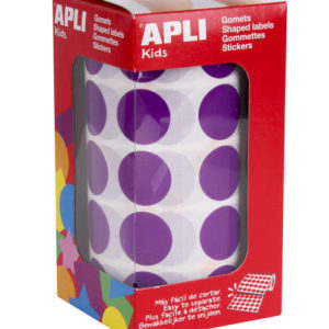 Apli Gomets Redondos Lila Ø 20mm - 59 Hojas Pretroqueladas - 1770 Gomets por Rollo - Ideal para Escuelas y Talleres Infantiles