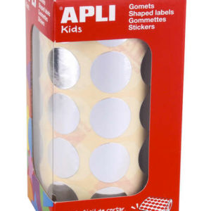 Apli Gomets Redondos Plata Metalizado Ø 20mm - 59 Hojas Pretroqueladas - 1770 Gomets por Rollo - Ideal para Escuelas y Talleres Infantiles - Cumple Normas EN-71 y FSC